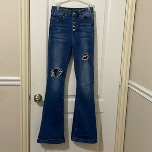 Brand is fashion, nova, distressed, jeans, button up, bellbottoms size 3
